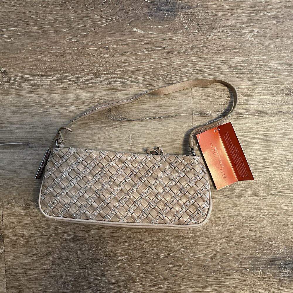 ELLIOTT LUCCA Women’s Tan leather Woven Small Handbag NEW With tags